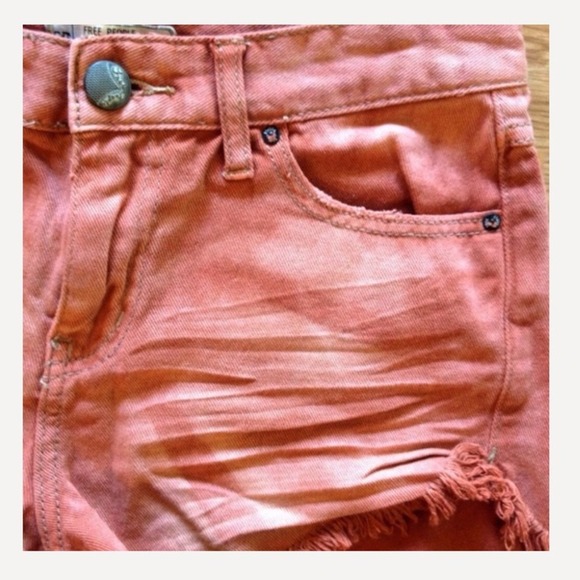 Free People Denim Cut Off Shorts Womens 26 Orange Excellent Frayed Boho - Picture 5 of 8